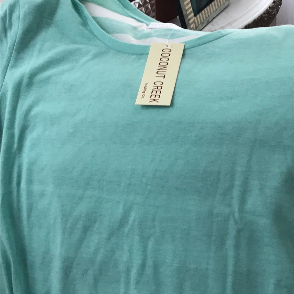 Coconut creek green striped shirt size L